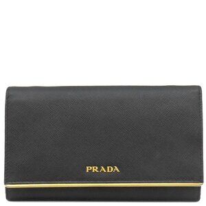 Prada Chain Wallet Saffiano Metal Shoulder Wallet Leather Nero Gold Hardware